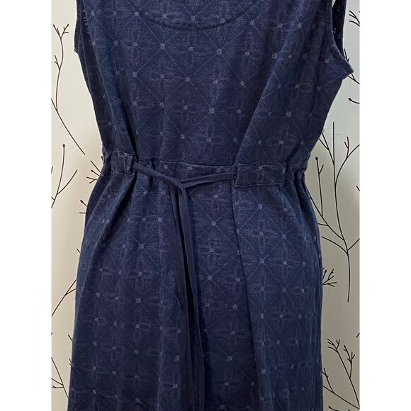 EDDIE BAUER Outdoor Navy Print Surplice Tie Back Midi Dress LARGE 100% Cotton - Picture 5 of 7